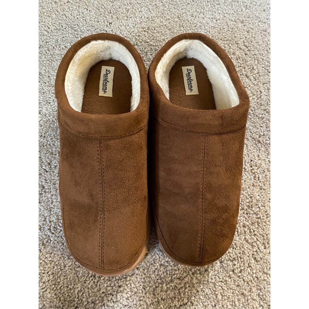 Dearfoams Men’s Suede Memory Foam Slippers Brown Size Large (11-12)
